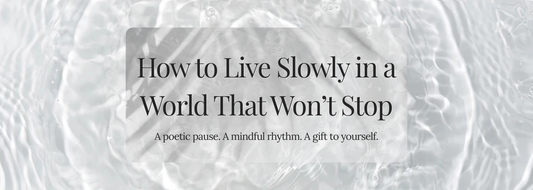 Blog header reading “How to Live Slowly in a World That Won’t Stop” over a soft water ripple background, reflecting PEC’s slow living tone.