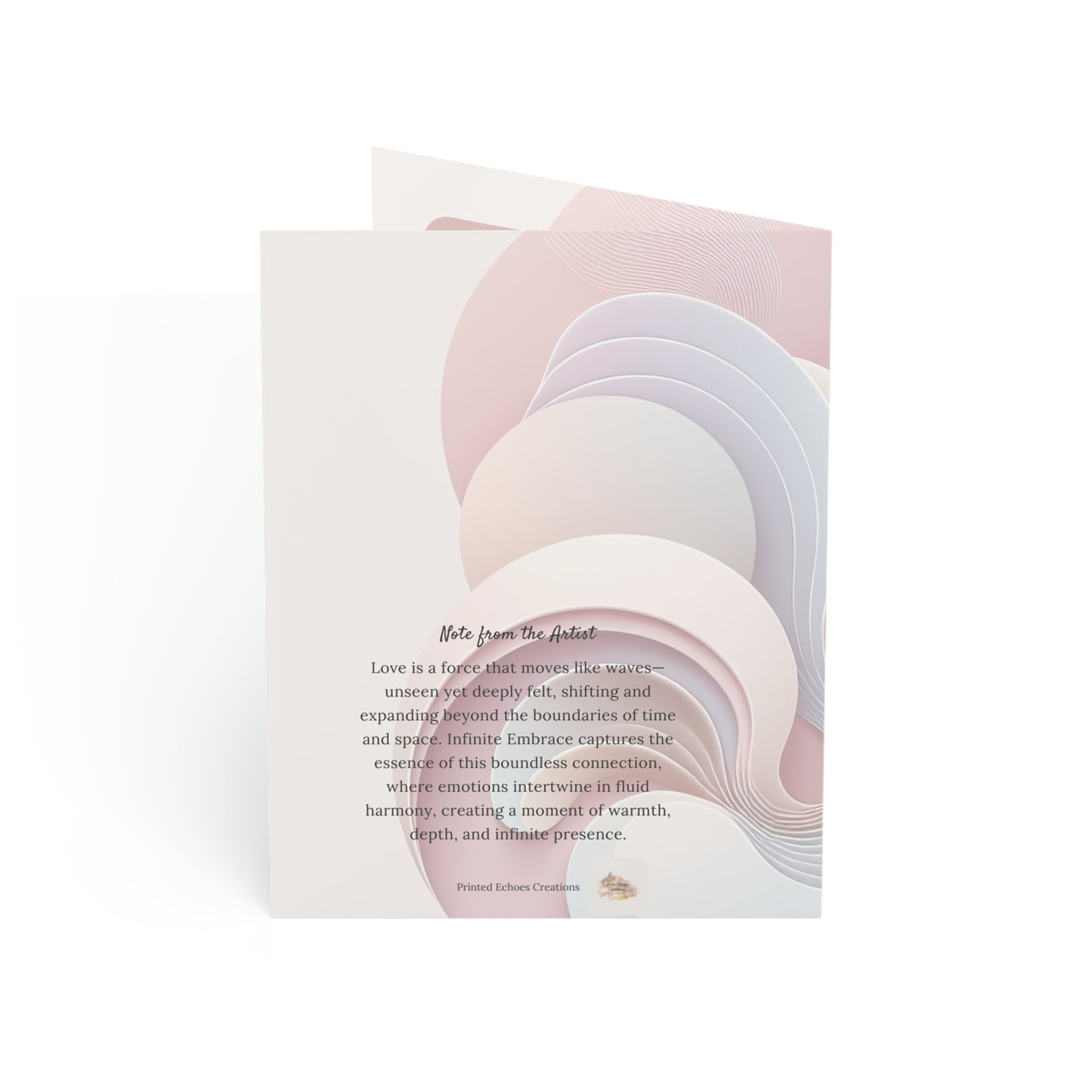Back of Mother’s Day art card featuring a poetic artist note with flowing pastel abstract shapes, printed on matte paper – Printed Echoes Creations