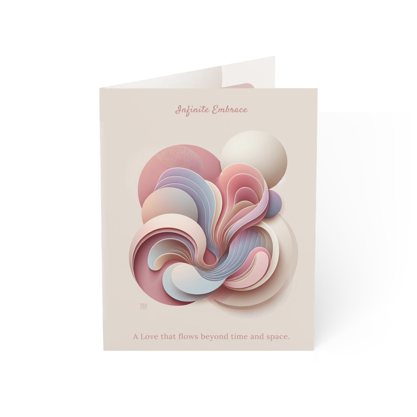 Front of “Infinite Embrace” Mother’s Day card featuring soft fluid abstract art and the quote “A Love that flows beyond time and space.”