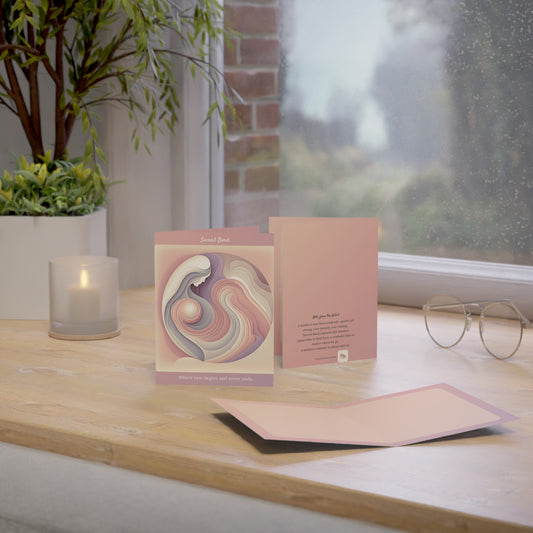 Sacred Bond card styled on a wood desk by a window. A peaceful, heartfelt setting perfect for Mother’s Day gifting.