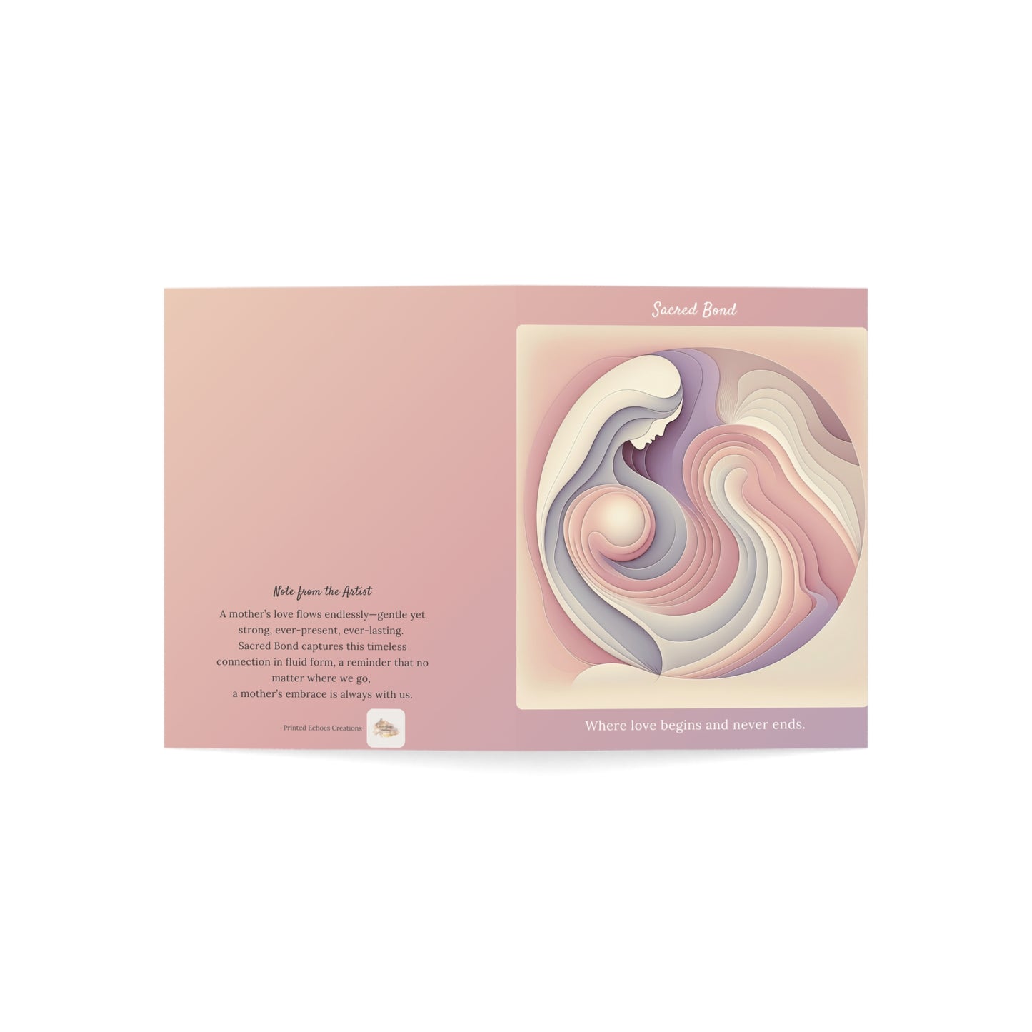 Front and back of the Sacred Bond card. Modern pastel artwork on front; artist note printed on the back.