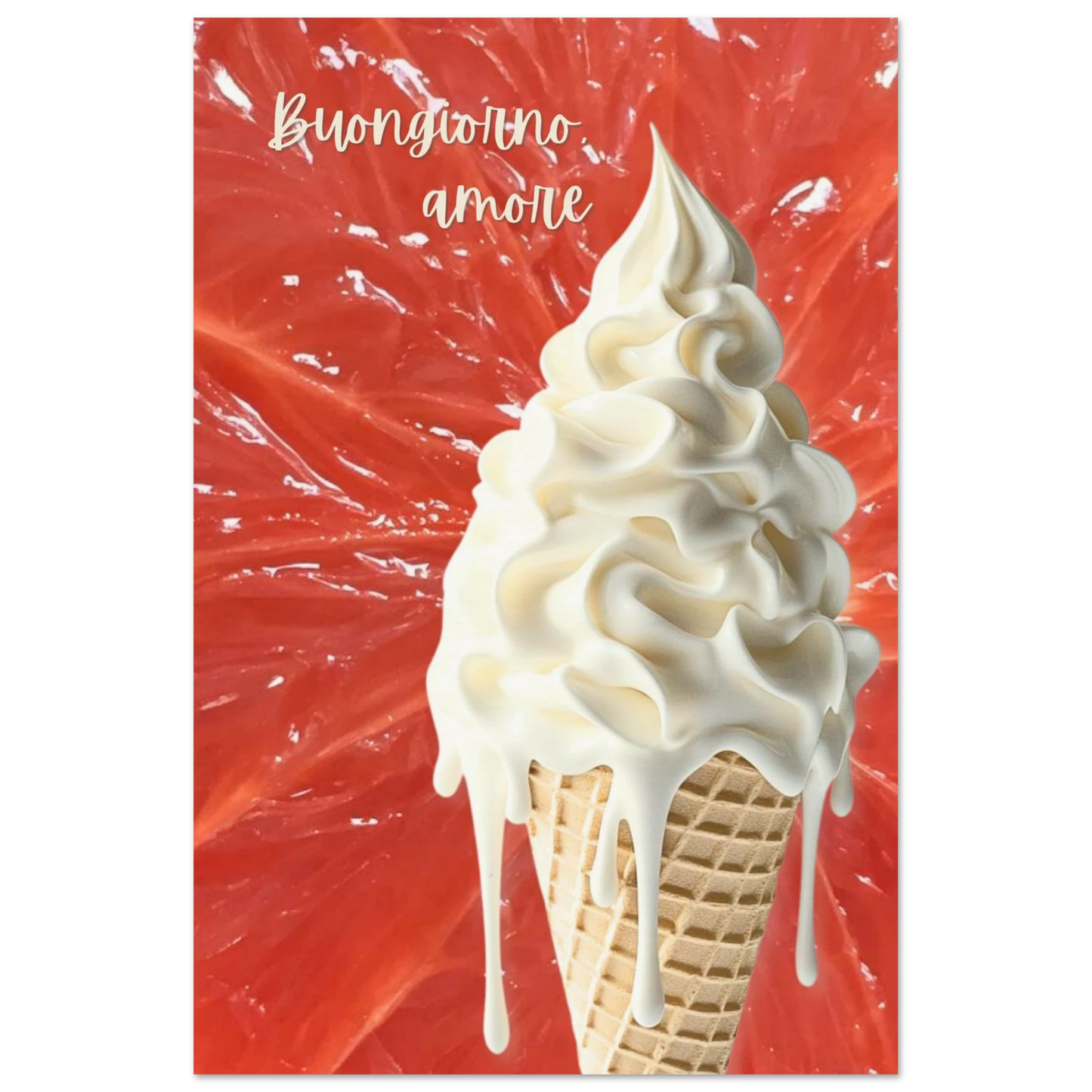 A large 24x36 statement-sized 'Buongiorno, Amore' art print, capturing the full vibrant detail of the Italian gelato and pomelo design.