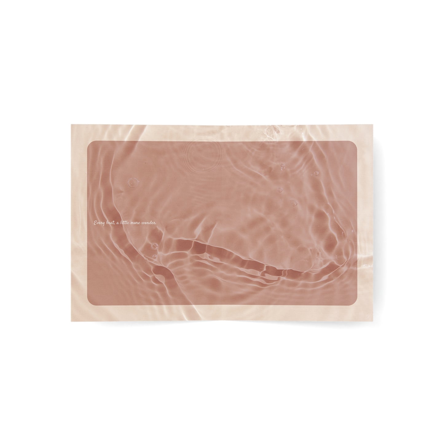 The Dance of Love inside's back panel with a warm poetic message "every beat, a little more wonder." over a blush-toned textured surface. Blank space for your heartfelt message