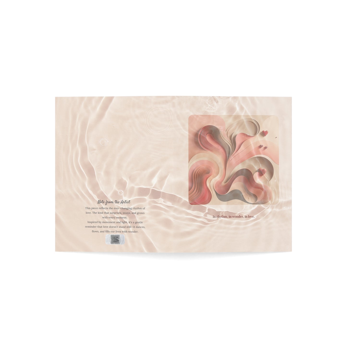 Front and back views of The Dance of Love card laid open, showcasing the poetic artwork and artist note.