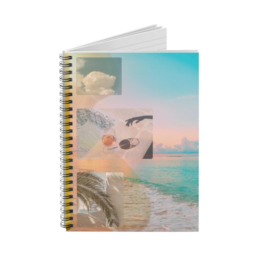 Golden Reverie spiral-bound journal photographed at an angle, showcasing the soft curves and poetic summer design