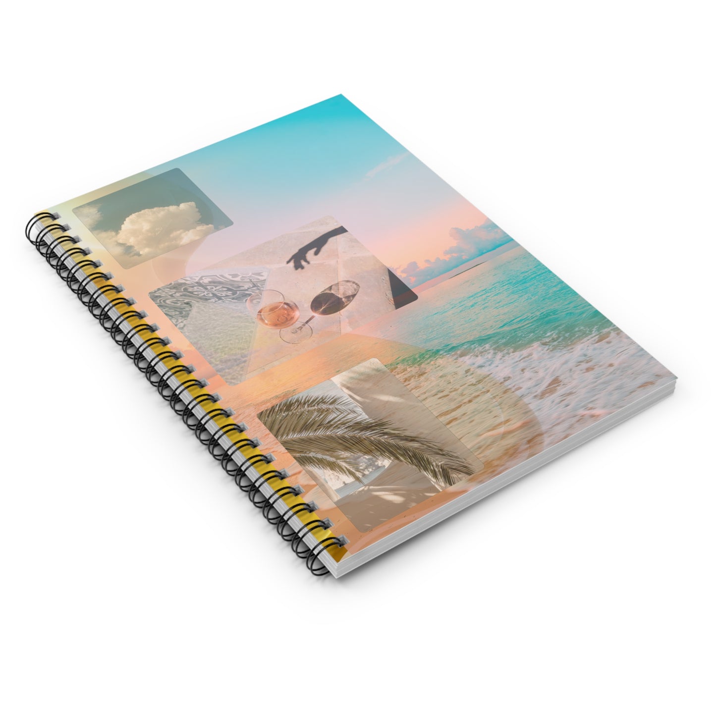 Side view of the Golden Reverie spiral journal showing gold metal binding and slim, portable design.
