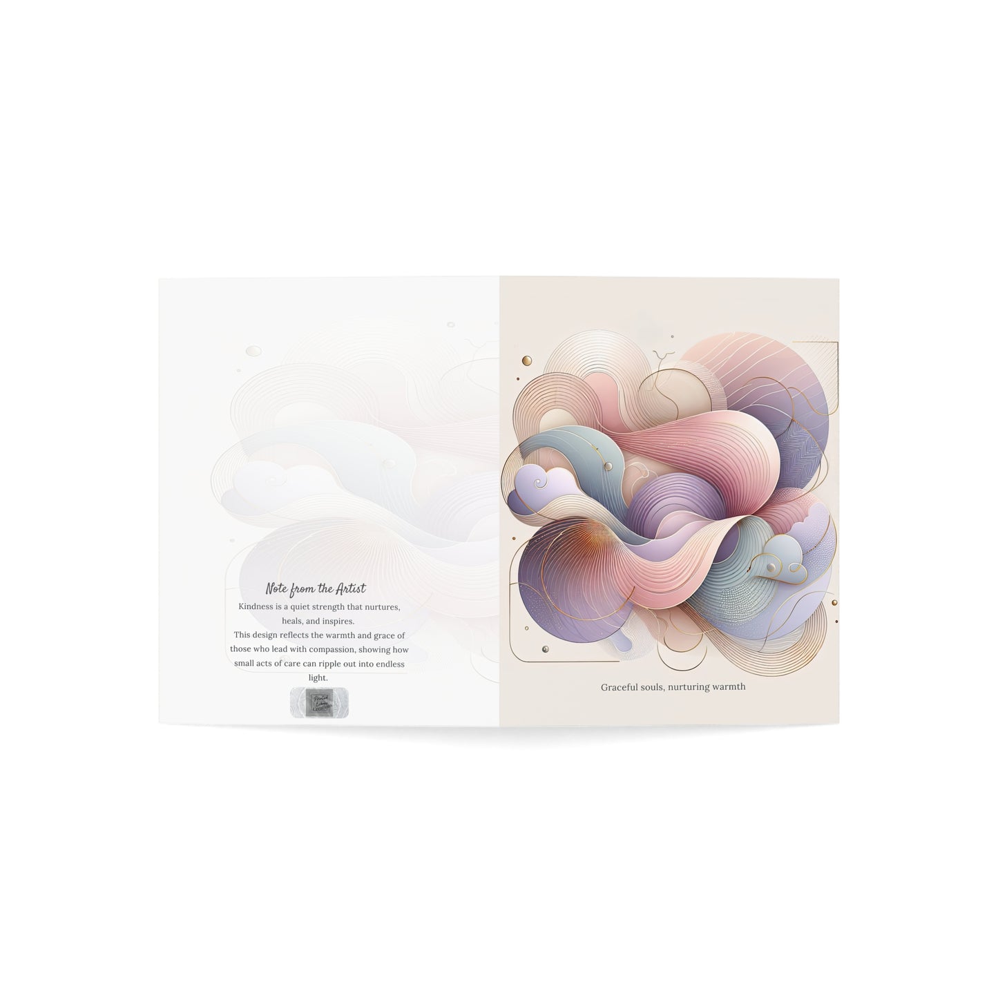 Open view of the Graceful Souls card showing the front design and artist note on the back, visually expressing compassion and kindness.