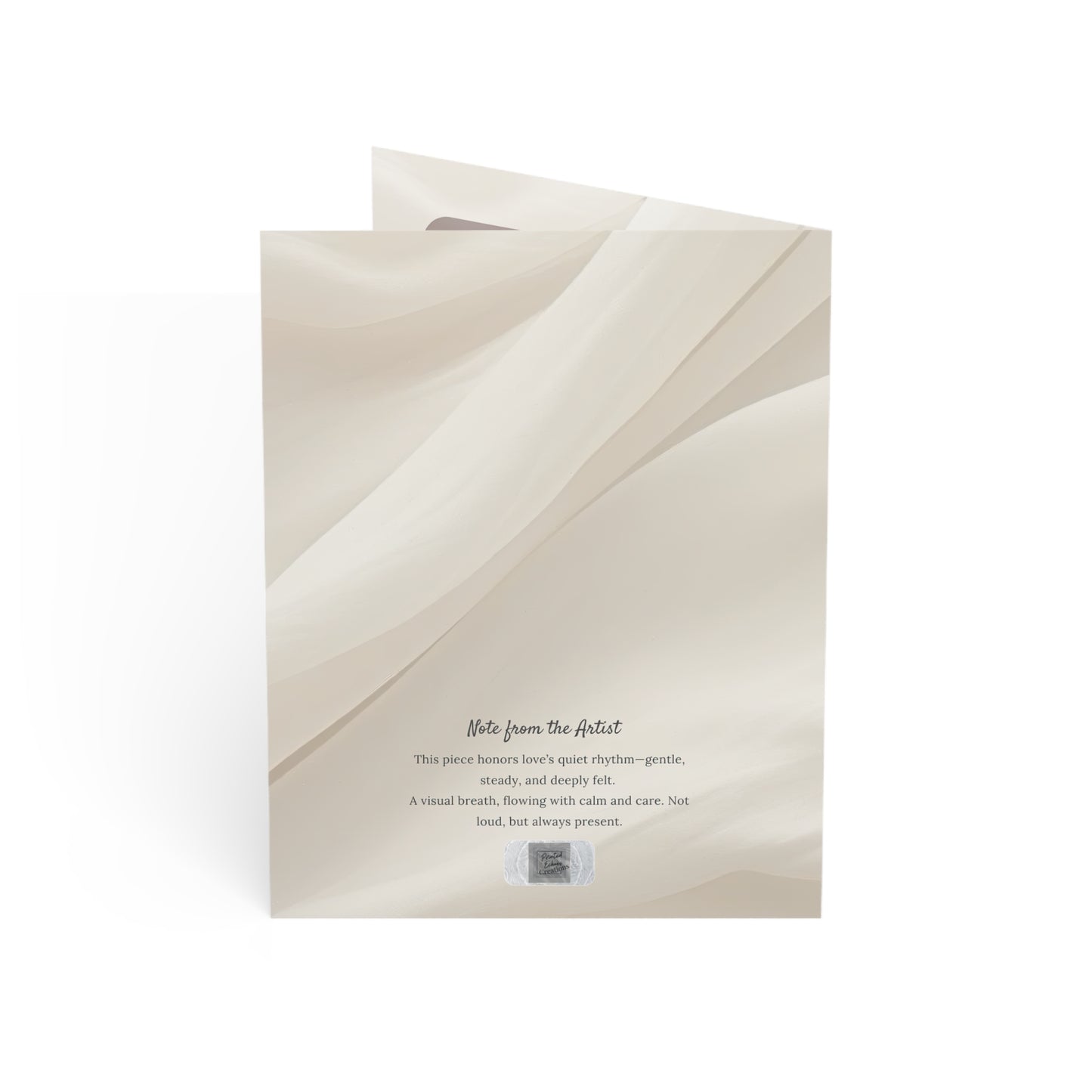 The back of the Love in Flow card featuring a poetic artist note about love’s rhythm and presence.