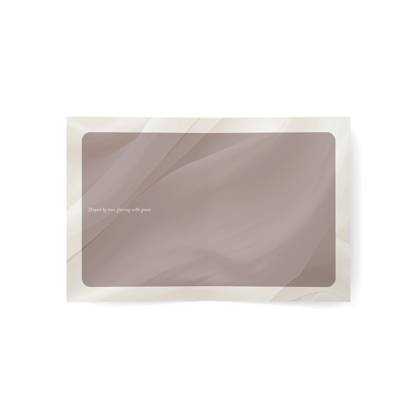 Inside view of the Love in Flow card showing minimalist layout with poetic sentiment and abstract heart detail.