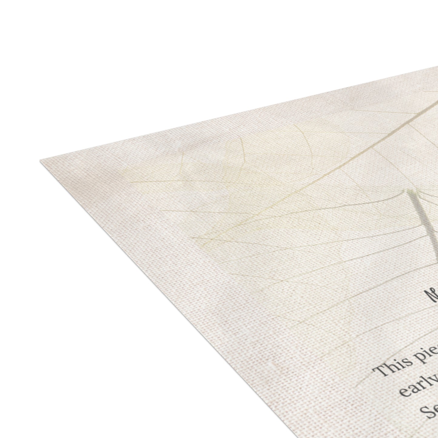 Close-up of Soft Landing baby card showing delicate linen-textured paper and fine leaf print—designed to honor the quiet beauty of new beginnings.