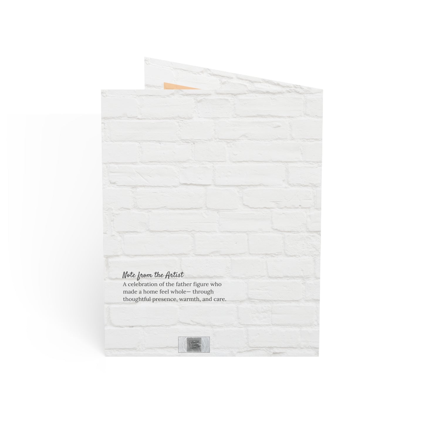 Back of “The Builder” art greeting card, featuring a short note from the artist. Printed on matte cardstock, the message pays tribute to father figures who create warmth and structure in quiet, meaningful ways. A poetic greeting card for Father’s Day, mentors, or chosen family.