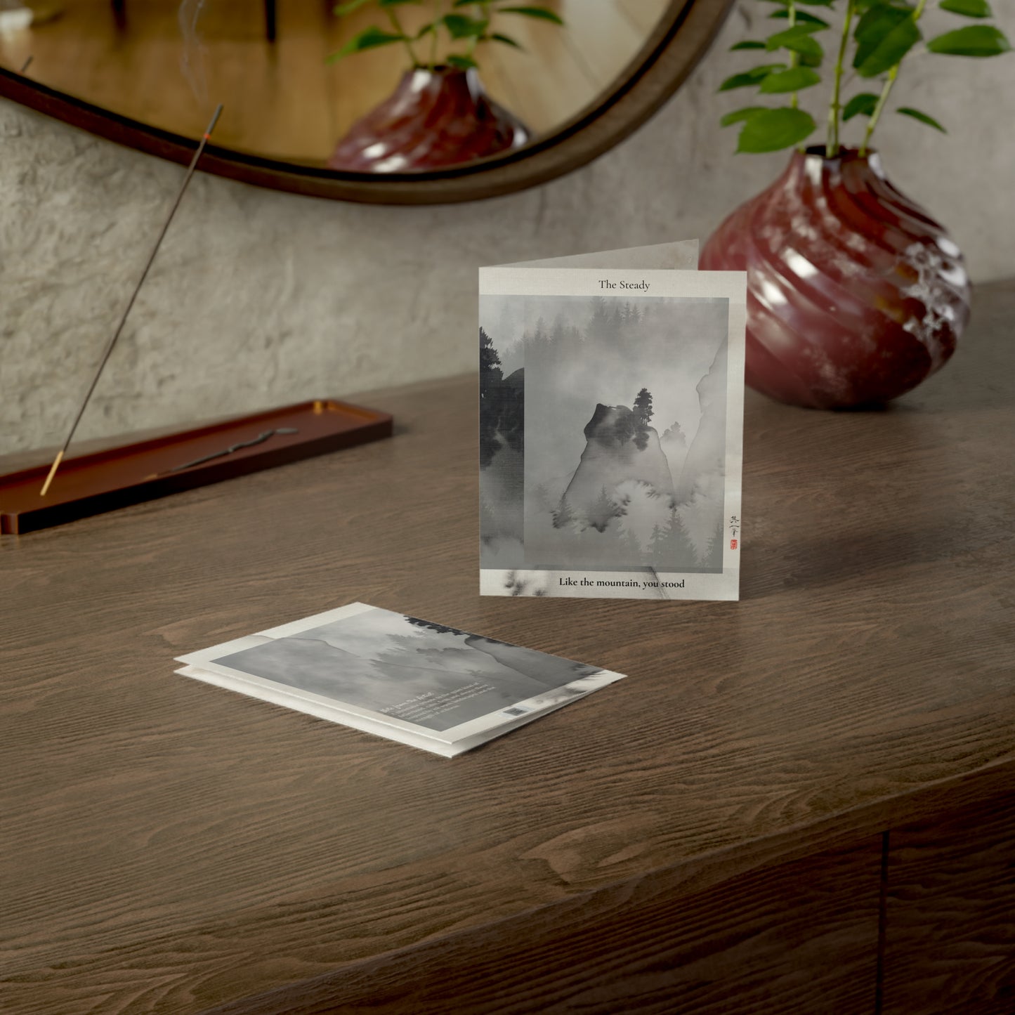 “The Steady One” card styled in a soft environment with home decor props and shadows. An emotional greeting card for Father’s Day, created for dads who lead with stillness, strength, and presence.