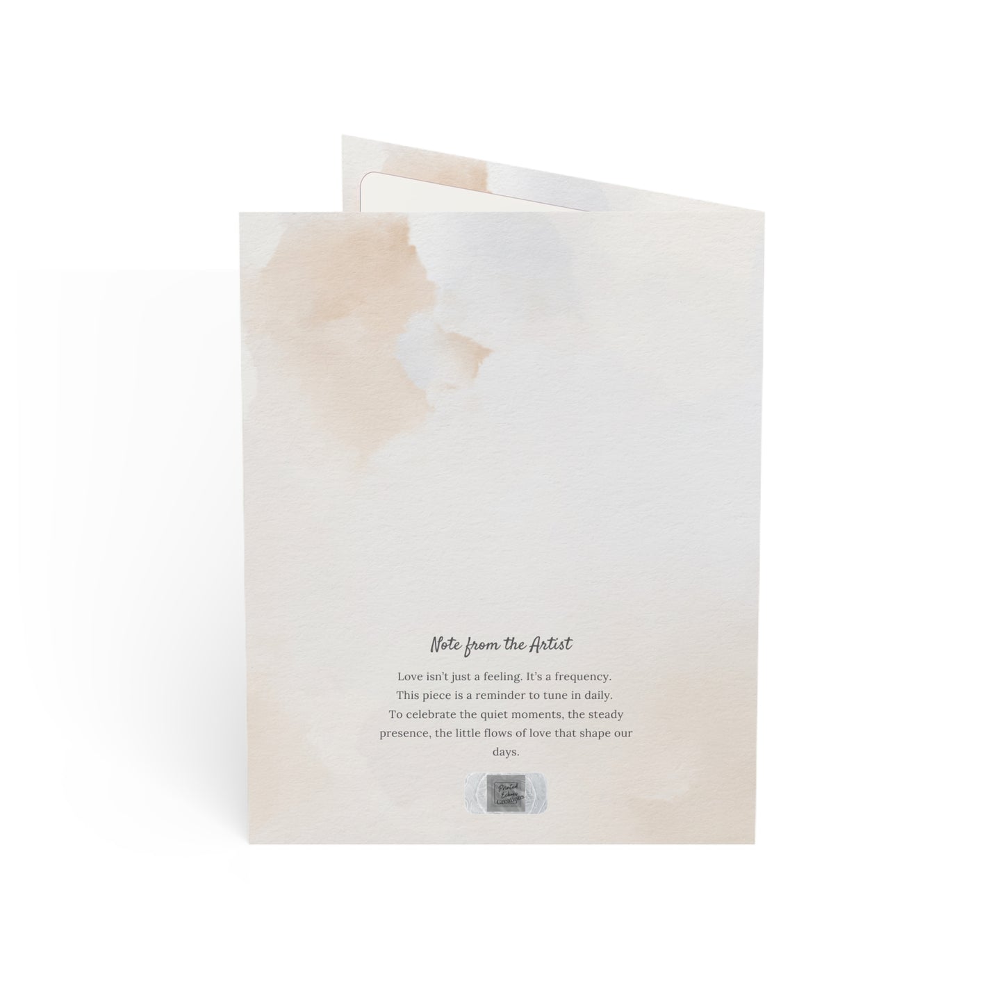 back of the greeting card featuring a poetic note from the artist, printed on a soft watercolor background