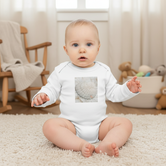 Tiniest Traveler organic bodysuit styled as newborn gift with natural textures - minimal baby shower present