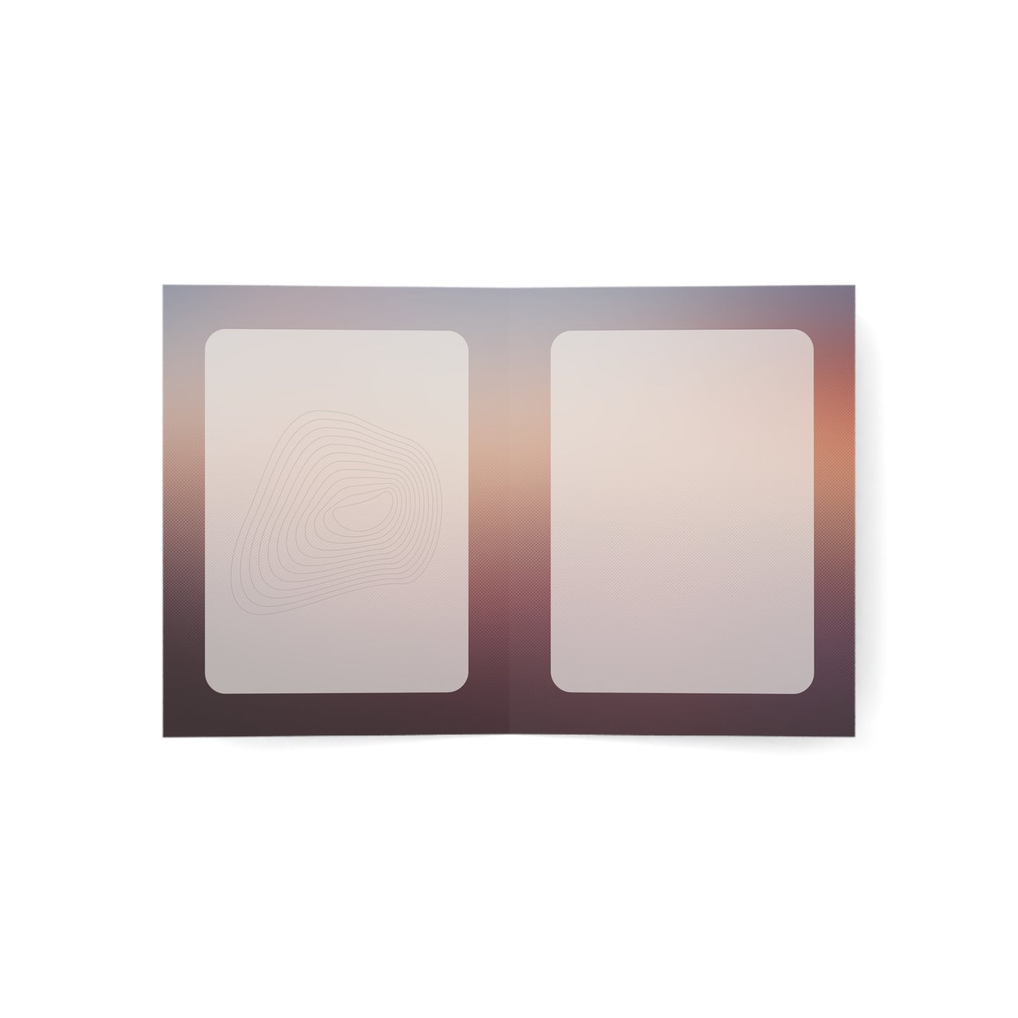 Interior of the Unfolding Layers art card with two blank panels framed by deep purple, offering space for heartfelt messages and personal expression.