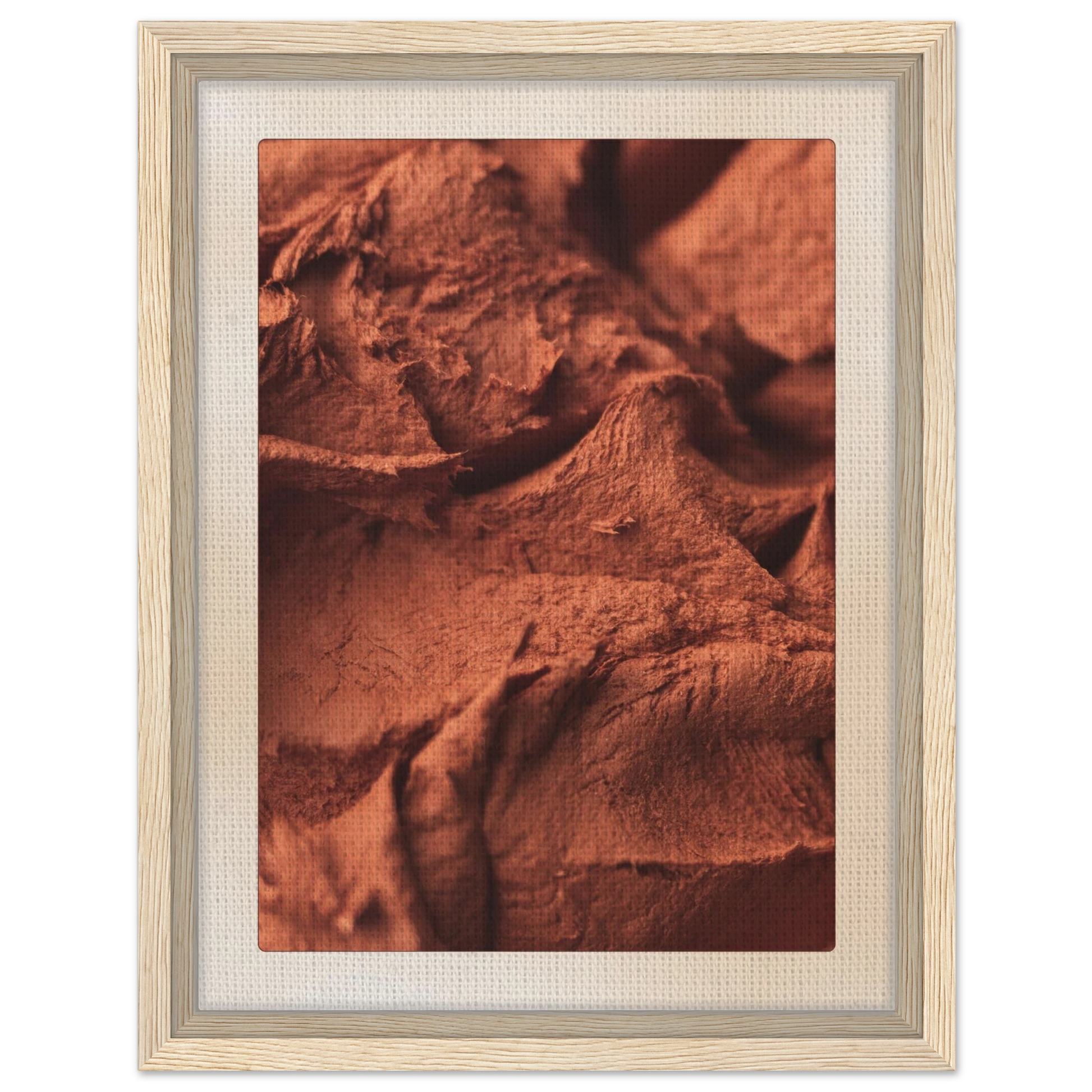 Origin terracotta framed canvas wall art in small 12x16 size with natural wood frame, earthy abstract texture for modern home decor.
