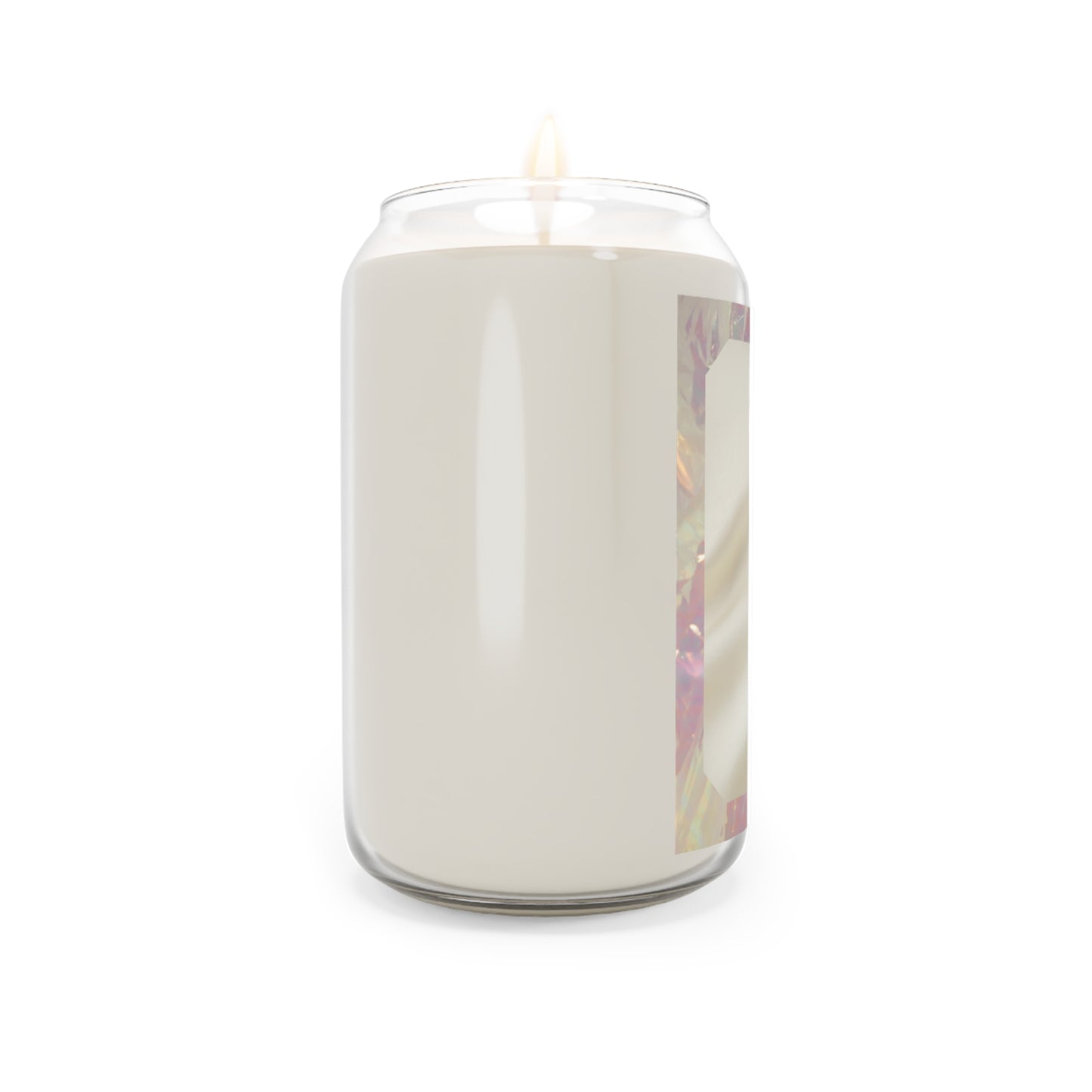 Back view of Back to the Flow candle highlighting its smooth glass silhouette with a hint of iridescent label edge – minimal design on a white background