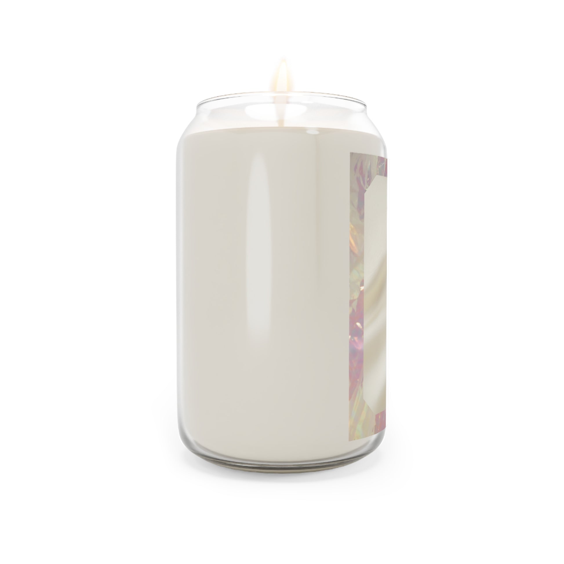 Back view of Back to the Flow candle highlighting its smooth glass silhouette with a hint of iridescent label edge – minimal design on a white background