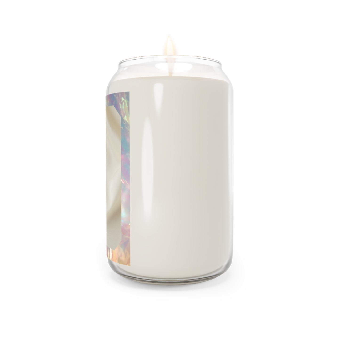 Side view of Back to the Flow candle showing curved clear glass vessel and shimmering iridescent edge – minimal slow living design