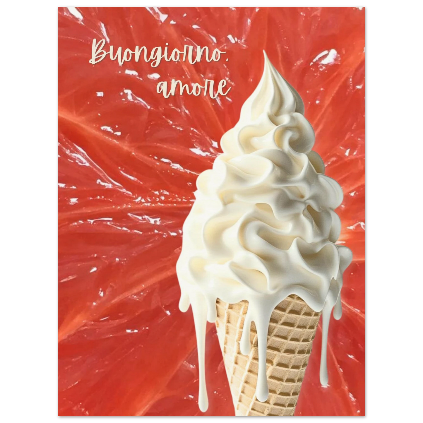 the 12x16 Dolce Morning size of the Buongiorno, Amore art print, showing detailed gelato and citrus textures for intimate kitchen spaces.