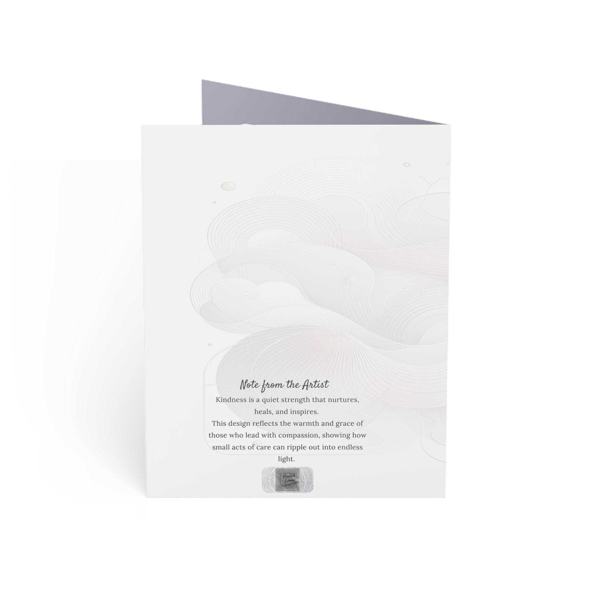 Back of the Graceful Souls card with a soft abstract background and a message from the artist about kindness, grace, and quiet strength.
