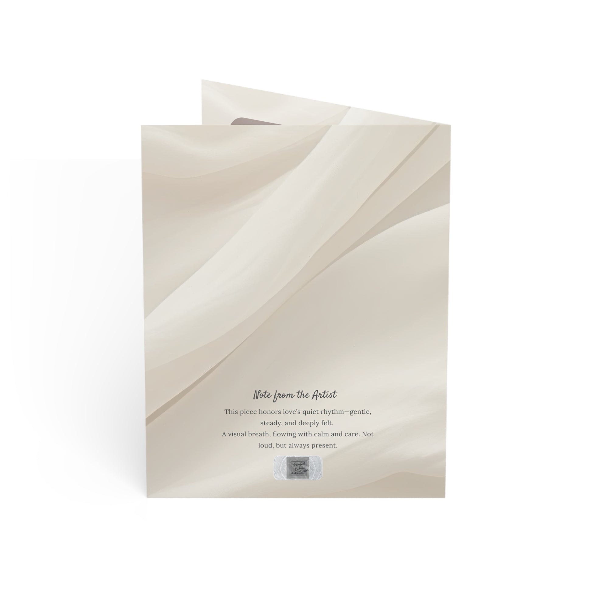 The back of the Love in Flow card featuring a poetic artist note about love’s rhythm and presence.