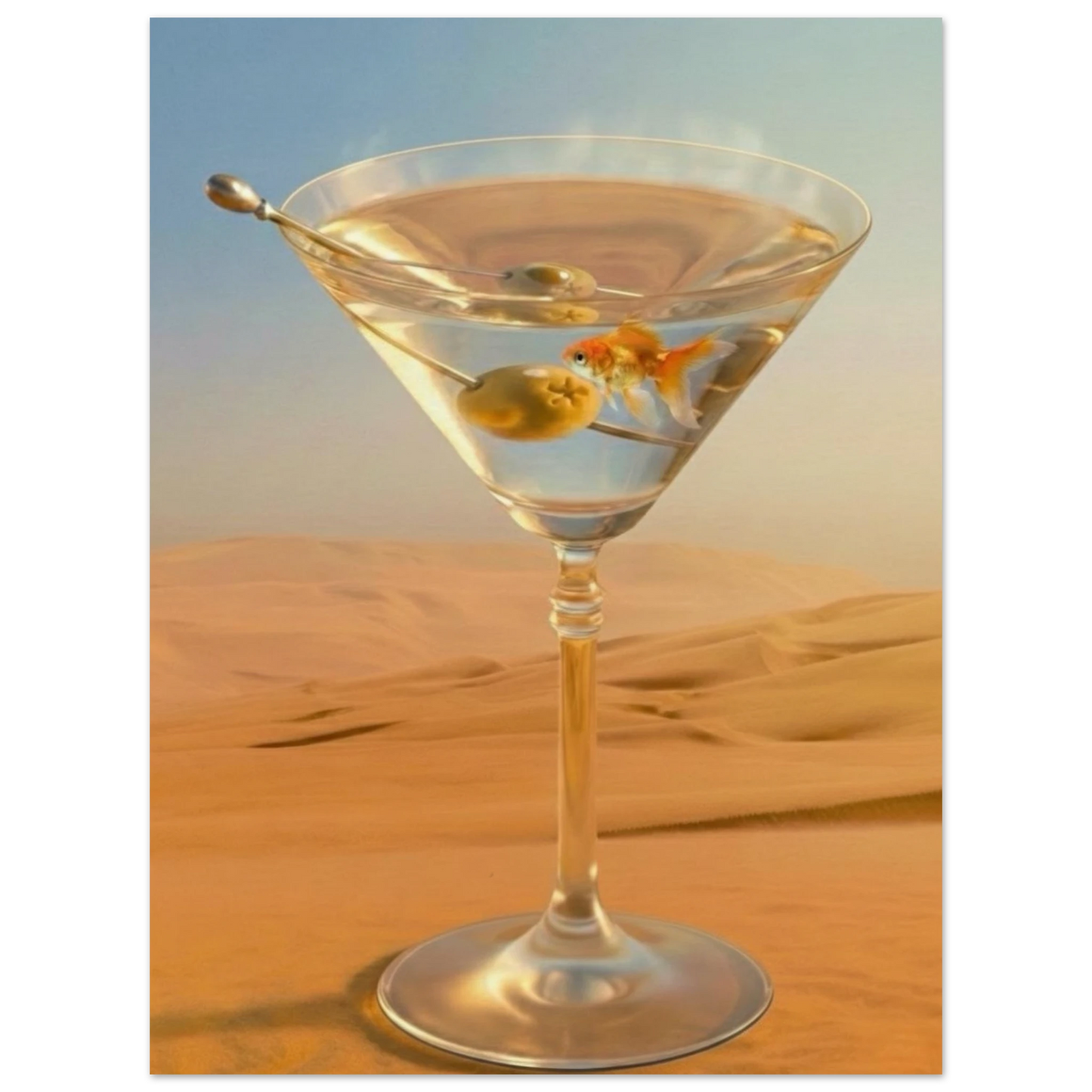 Medium surreal desert martini art print 18x24 inches, contemporary wall art for balanced focal points