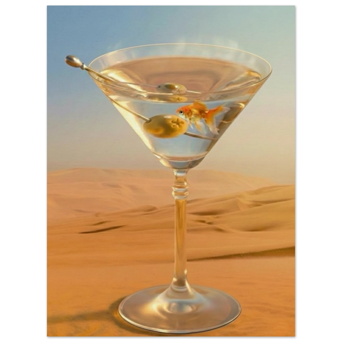 Small surreal desert martini art print 12x16 inches, modern wall art for small spaces and creative corners