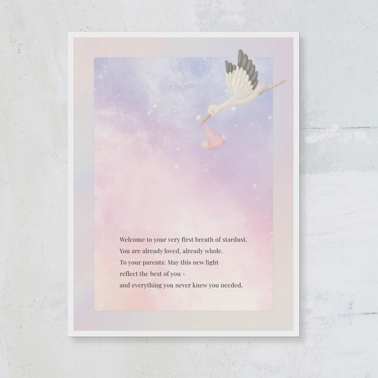  Pastel baby wall art with stork and poem – New Light nursery print, a thoughtful baby shower or newborn gift
