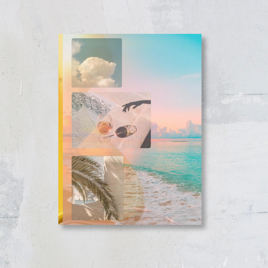 Summer Reverie dreamy collage art print with soft ocean tones and layered summer visuals, unframed for a modern display.