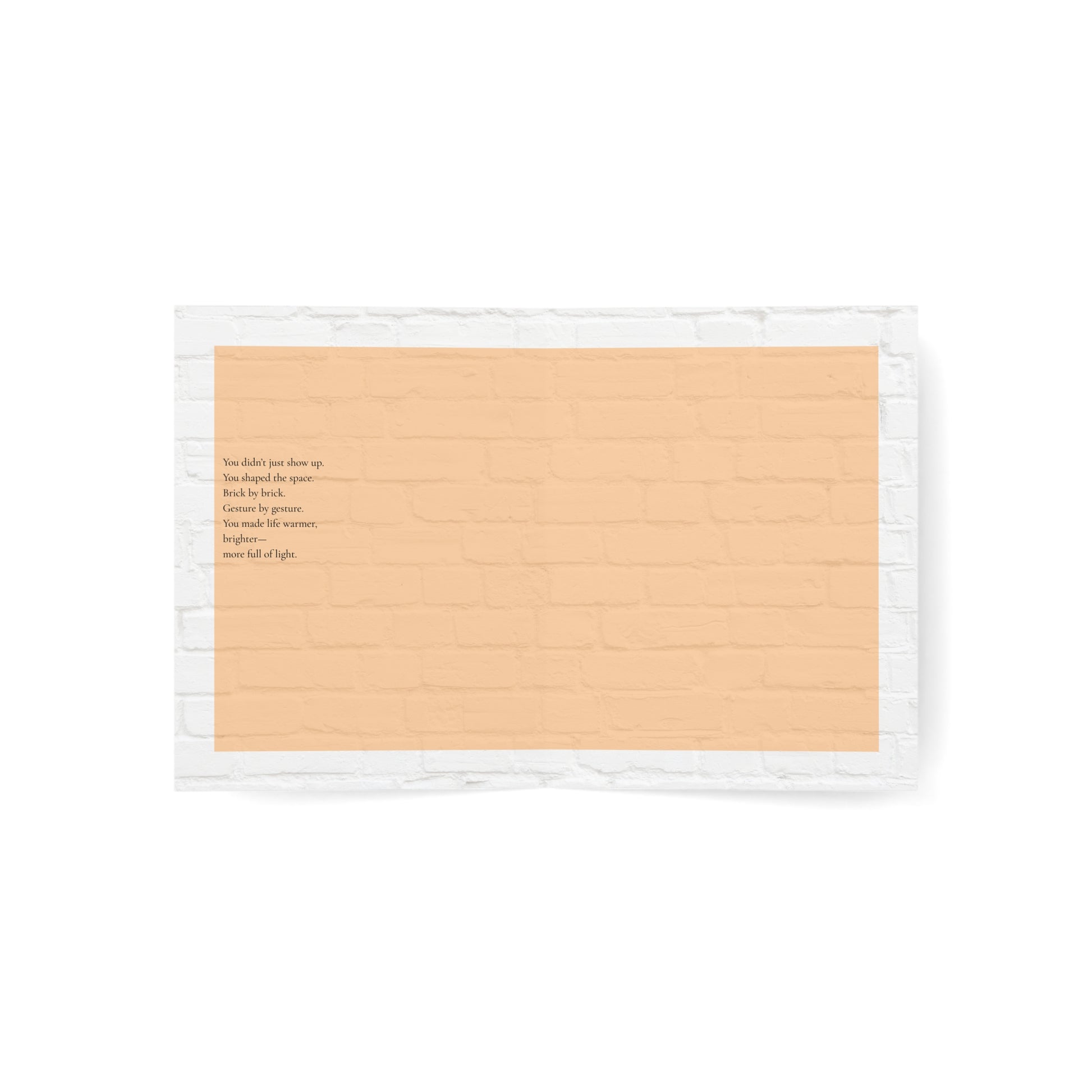 Interior view of “The Builder” art greeting card, featuring a poetic printed message on a soft watercolor background. Designed with warm orange and muted golden tones, the text honors father figures who build love through presence and care. A meaningful Father’s Day card for stepdads, mentors, or chosen family.
