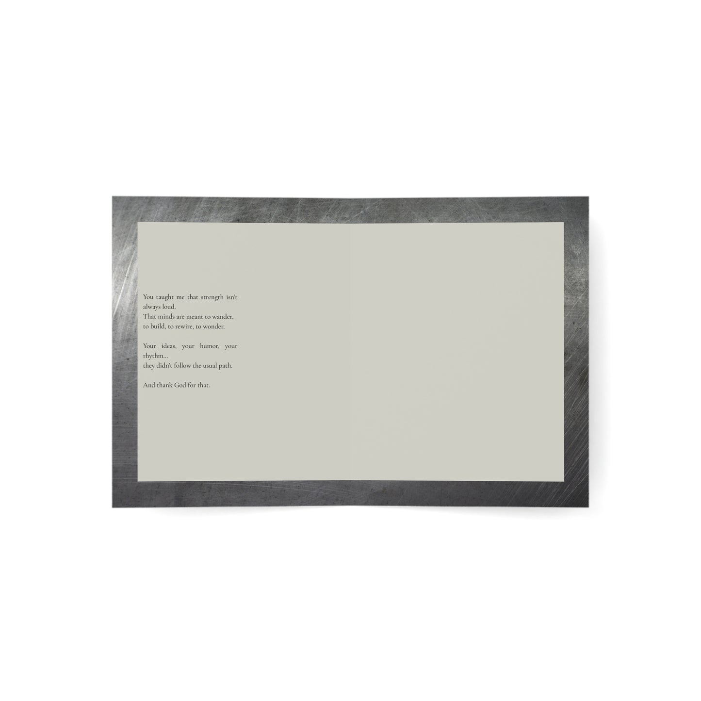 Interior of “The Original” card with a poetic printed message honoring originality and personal vision. A meaningful Father’s Day card for artists, visionaries, and nontraditional father figures.