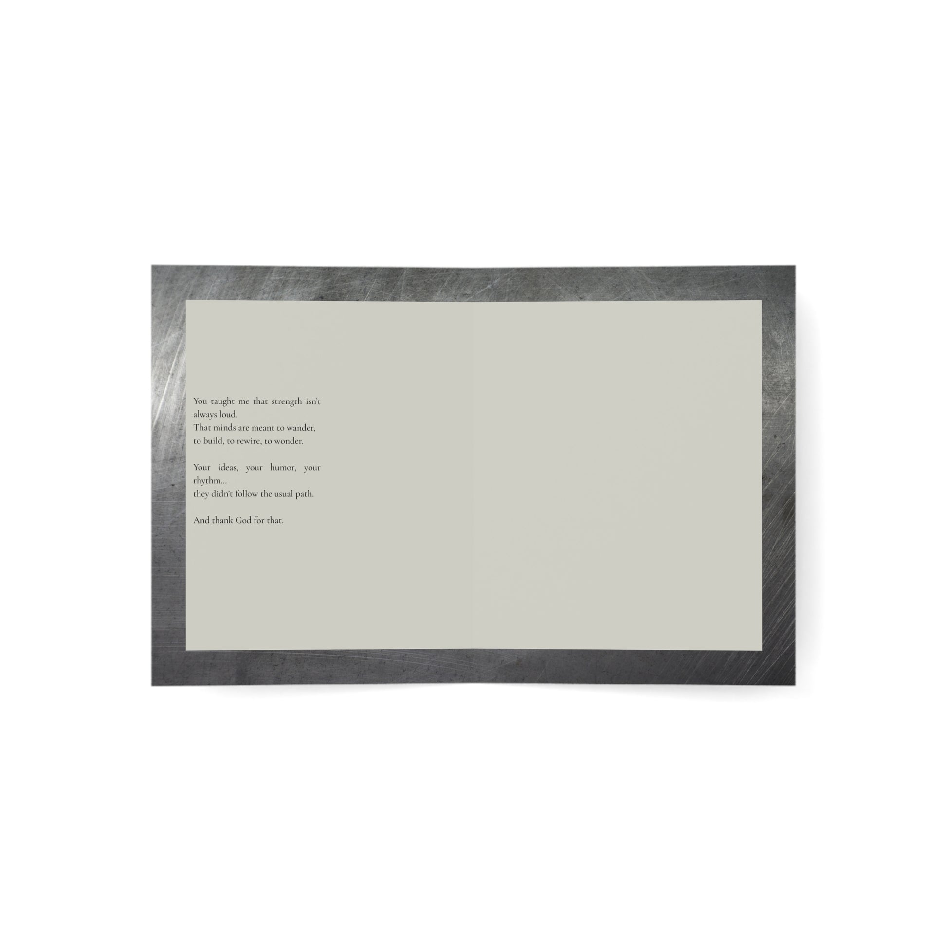 Interior of “The Original” card with a poetic printed message honoring originality and personal vision. A meaningful Father’s Day card for artists, visionaries, and nontraditional father figures.